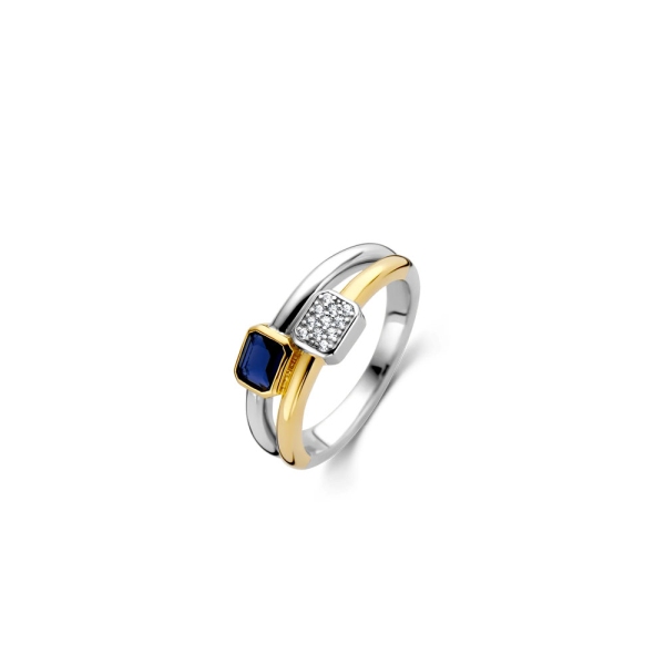 Ti Sento Silver and Gold Plated Blue and Clear CZ Ring 12275BY/56