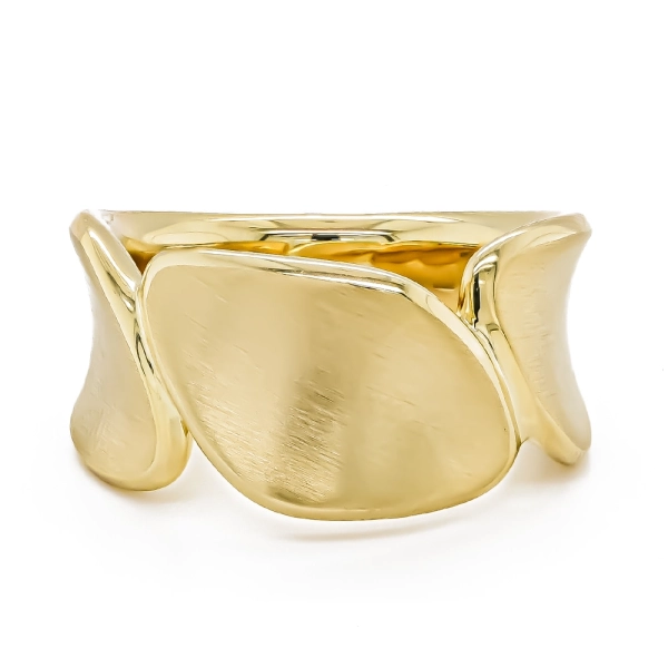 Silver & Yellow Gold Plate Satin & Polished Pebble Ring