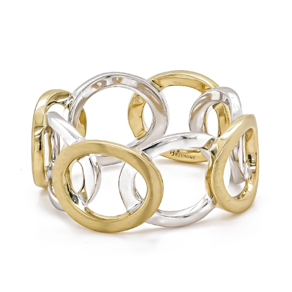 Silver & Yellow Gold Plated Satin & Polished Open Oval Ring