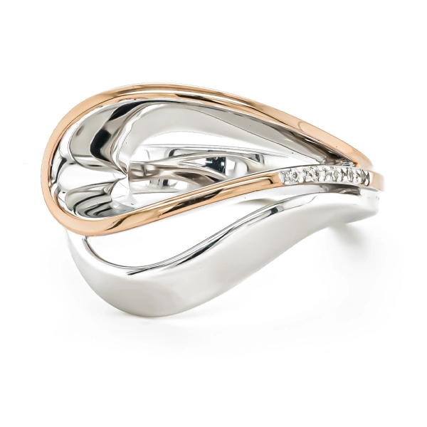 Silver & Rose Gold Plated Cubic Zirconia Double Loop Ring