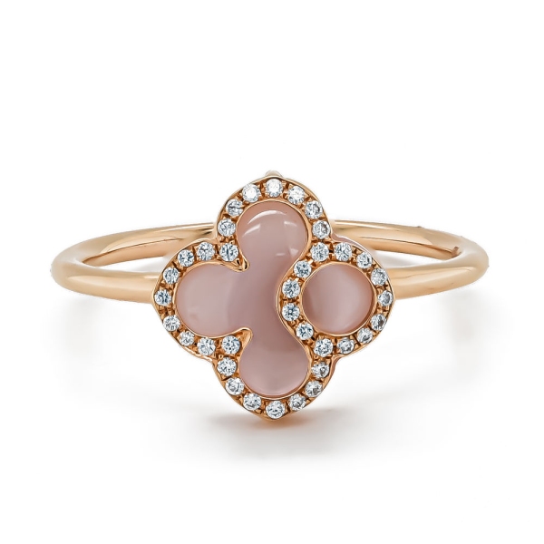 18ct Rose Gold Pink Mother of Pearl and Diamond Clover Leaf Ring
