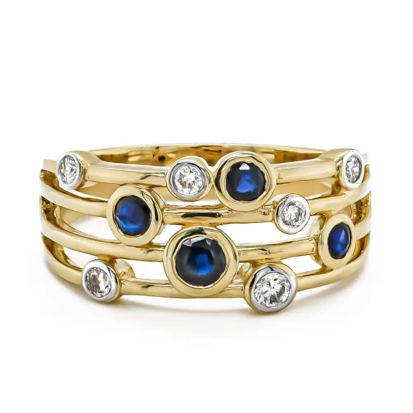 9ct Yellow Gold 0.56ct Sapphire & Brilliant Cut 0.22ct Diamond Ring 