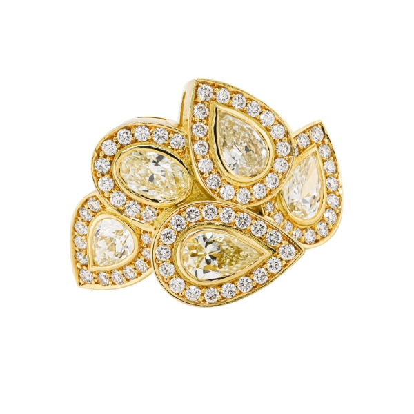 18ct Yellow Gold Pear and Brilliant Cut Diamond Multi Cluster Ring