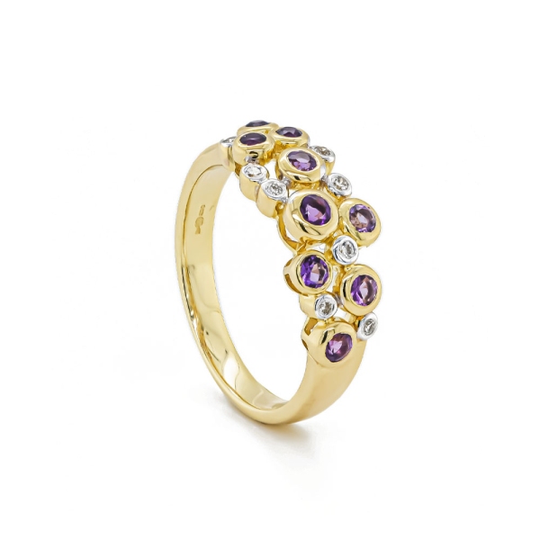 9ct Amethyst and Diamond Bubble Ring