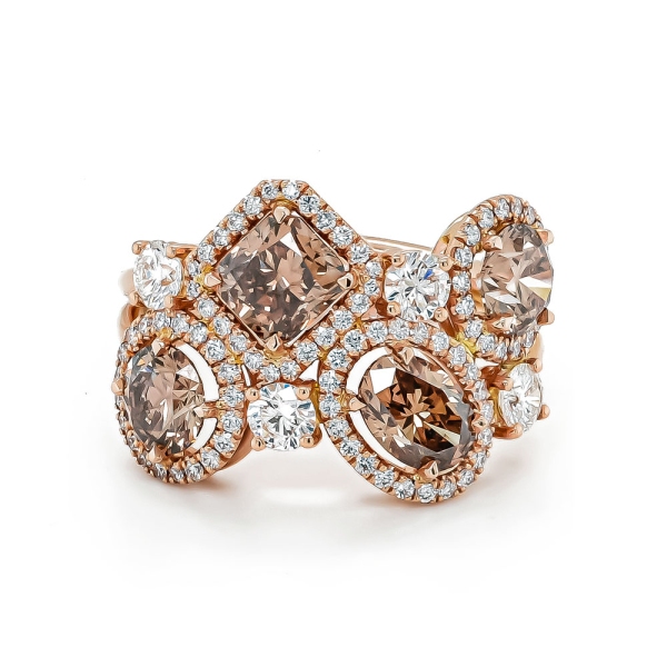 18ct Rose Gold Fancy Brown Diamond and White Diamond Ring