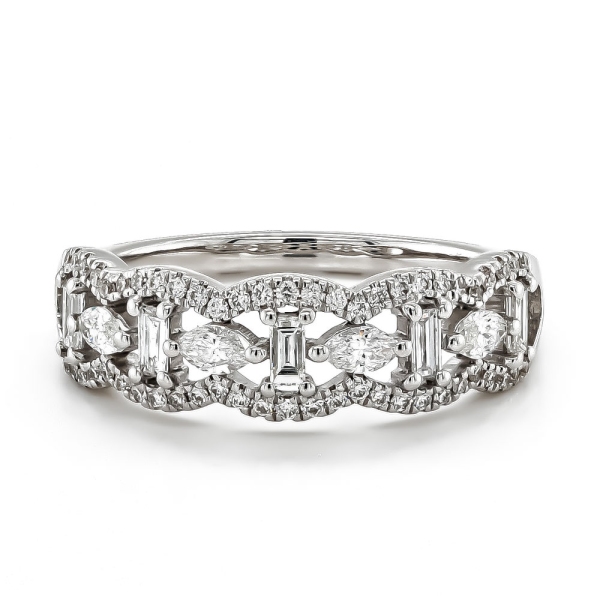 18ct White Gold Baguette and Brilliant Cut Diamond Ring .63cts