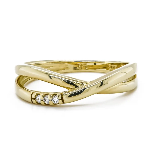 9ct Yellow Gold Brilliant Cut Diamond Cross Over Ring