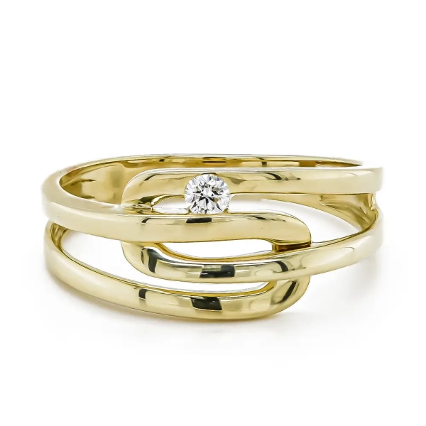 9ct Yellow Gold Single Brilliant Cut Diamond Entwined Loop Ring