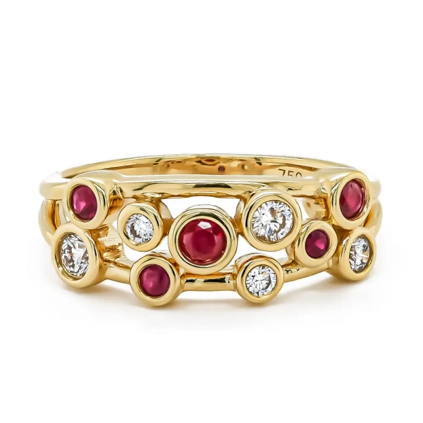 18ct Yellow Gold Diamond & Ruby Scattered Ring