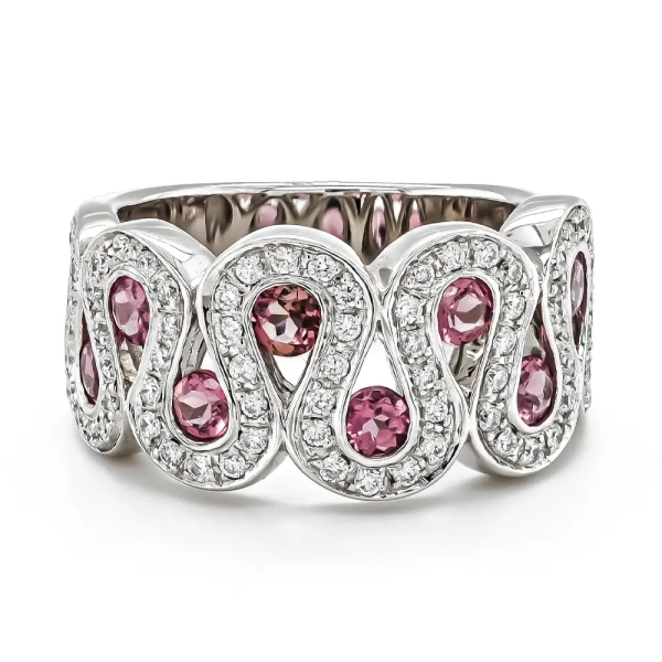 18ct White Gold Diamond & Pink Sapphire Ring