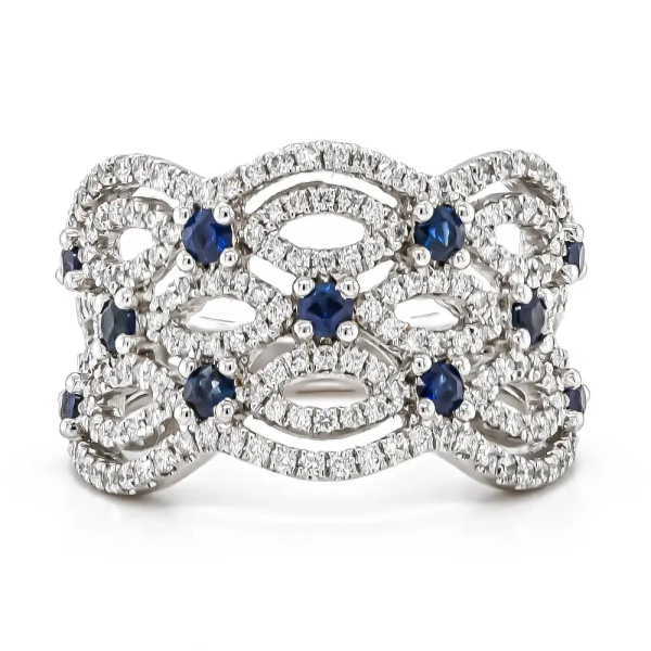 18ct White Gold Diamond & Sapphire Wide Dress Ring