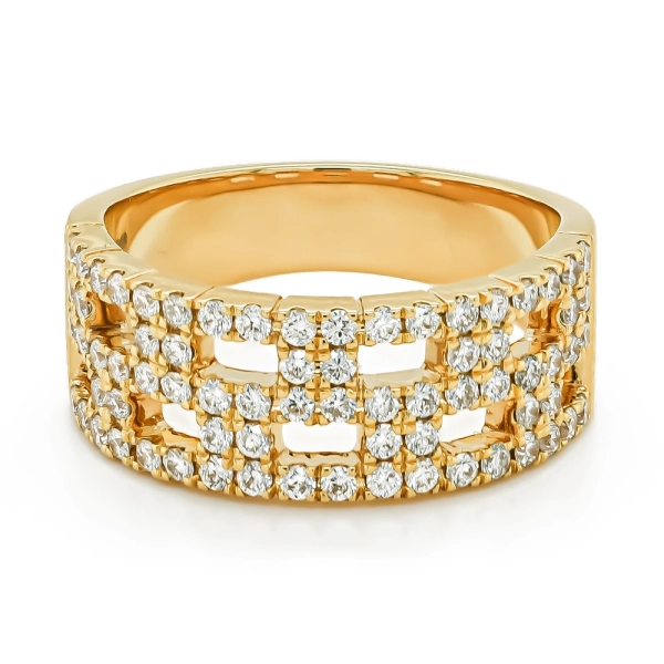 18ct Yellow Gold Brilliant Cut Diamond Wide Patterned Band