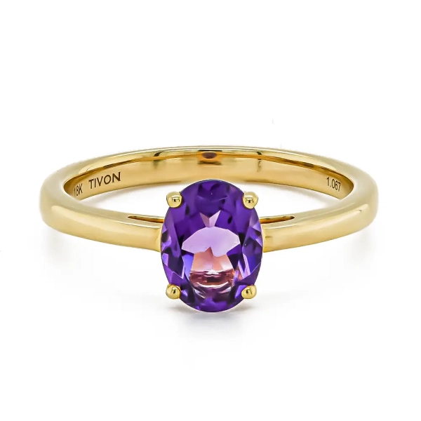 18ct Yellow Gold Oval Amethyst Claw Set Ring