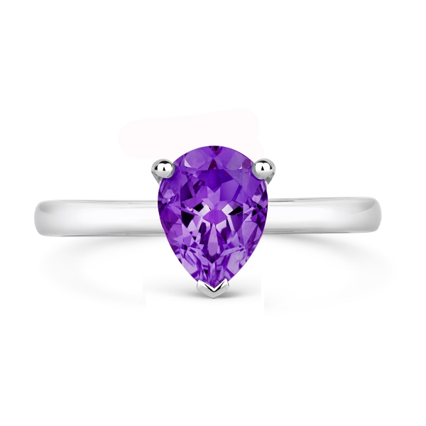 18ct White Gold Pear Shaped Amethyst Claw Set Ring