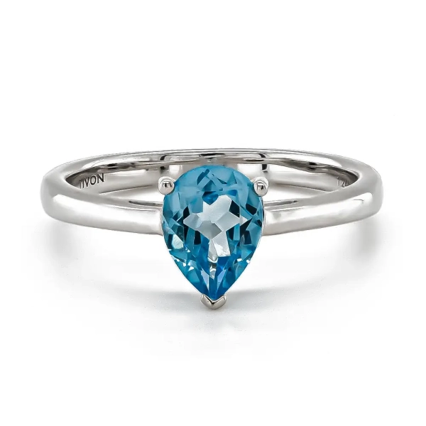 18ct White Gold Pear Shaped Blue Topaz Ring