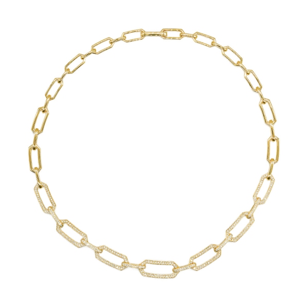 18ct Yellow Gold Brilliant Cut Diamond Oblong Link Necklace