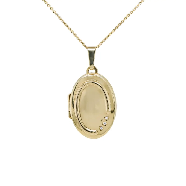 9ct Yellow Gold Diamond Set Oval Locket With Chain