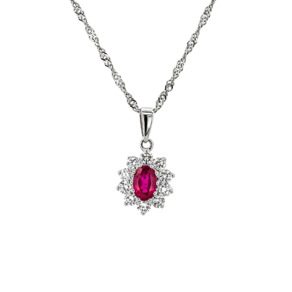 18ct White Gold 0.50ct Diamond With Ruby Cluster Pendant 