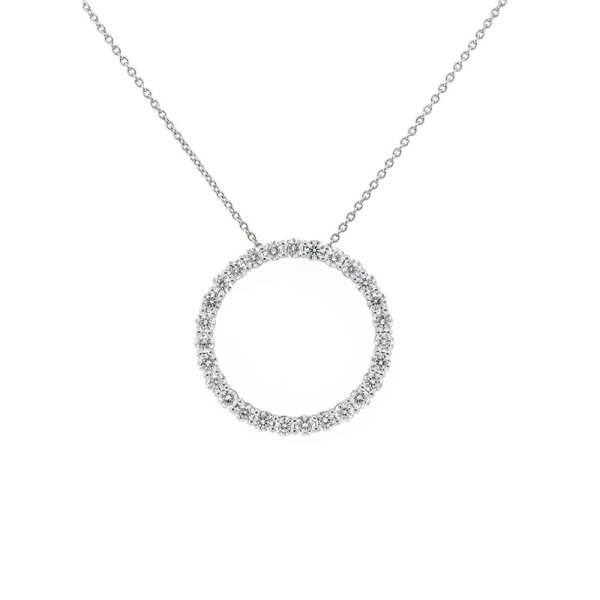 18ct White Gold Brilliant Cut 2.05ct Diamond Large Circle Pendant & Chain