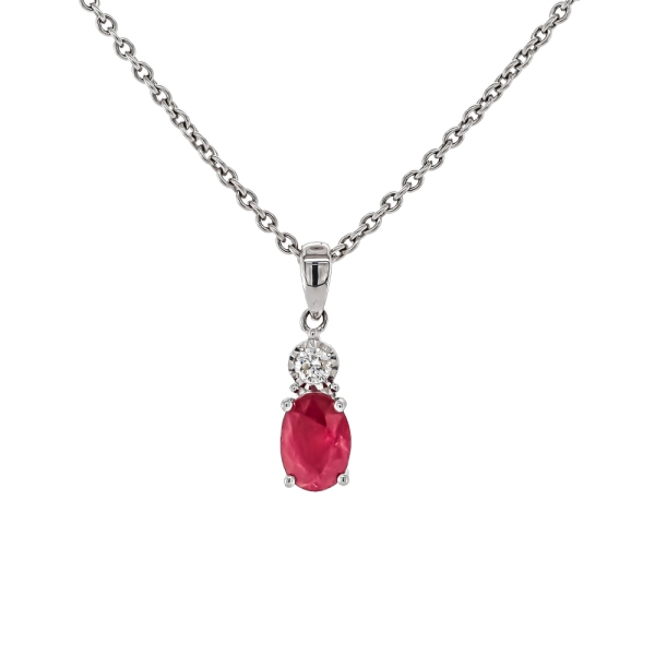 9ct White Gold Oval Ruby and Diamond Illusion Pendant