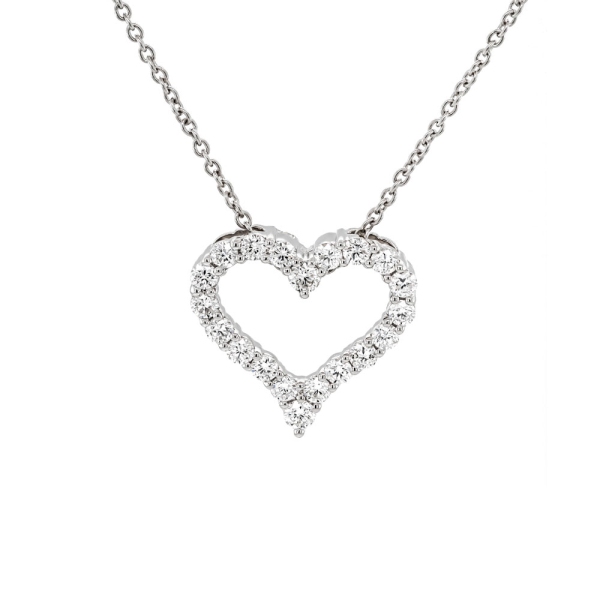 18ct White Gold 0.73ct Diamond Heart Shaped Pendant and Chain
