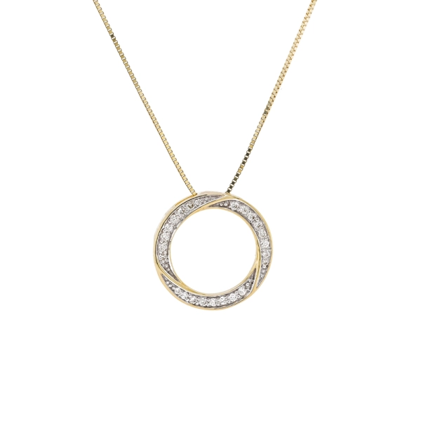 9ct Yellow Diamond Swirl Circle Pendant and Chain