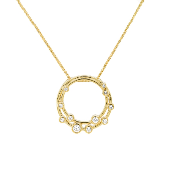 18ct Yellow Gold Open Diamond Circle Bubble Pendant .41cts and 16" Chain