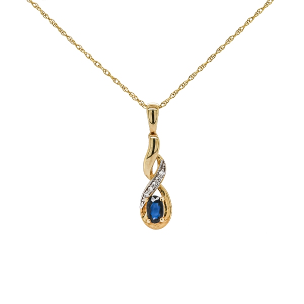 9ct Yellow Gold Sapphire and Diamond Cross Over Drop Necklace