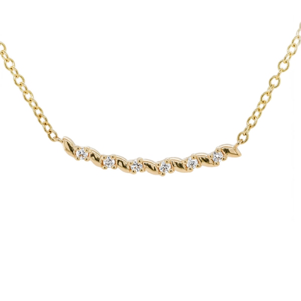 18ct Yellow Gold Brilliant Cut Diamond Curved Bar Pendant with 17" Chain