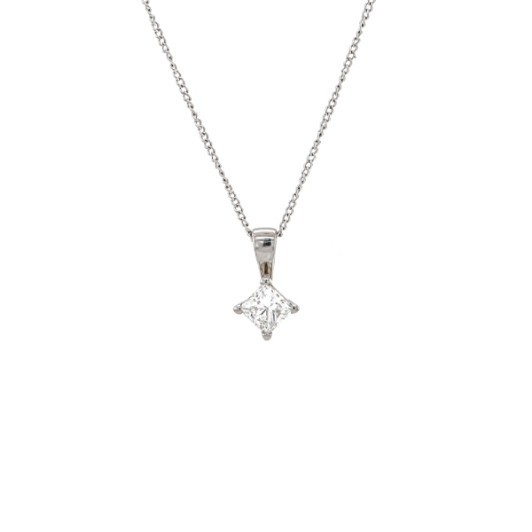 18ct White Gold .35ct Princess Cut Diamond Claw Pendant