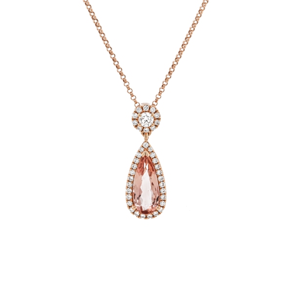 18ct Rose Gold Imperial Topaz and Diamond Pear Cluster Drop Pendant