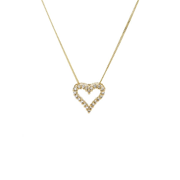 9ct Yellow Gold Diamond Open Heart Pendant & Chain 18"