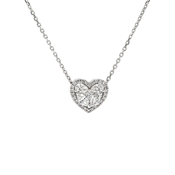 18ct White Gold Heart Shaped Cluster Diamond Pendant with Chain