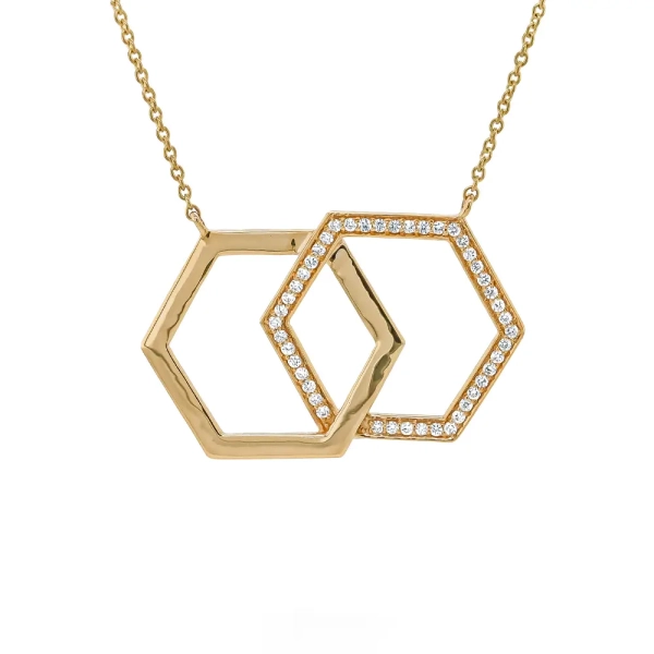 18ct Yellow Gold Diamond Honeycomb Pendant & Chain