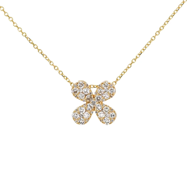 18ct Yellow Gold Diamond Clover Pendant & 16" Chain