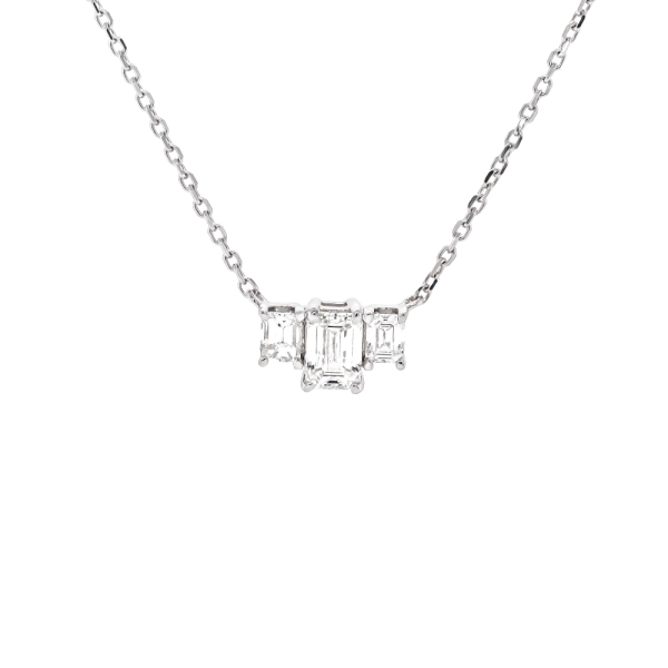 18ct White Gold Emerald Cut Diamond Pendant & Chain 18"