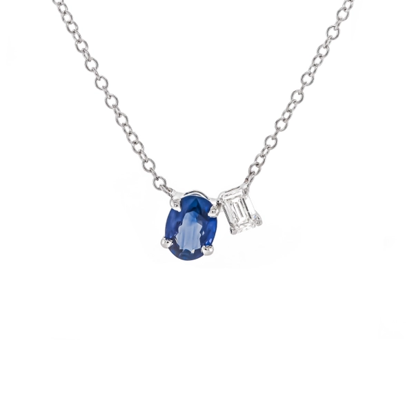 18ct White Gold Sapphire & Diamond Pendant & Chain 18"