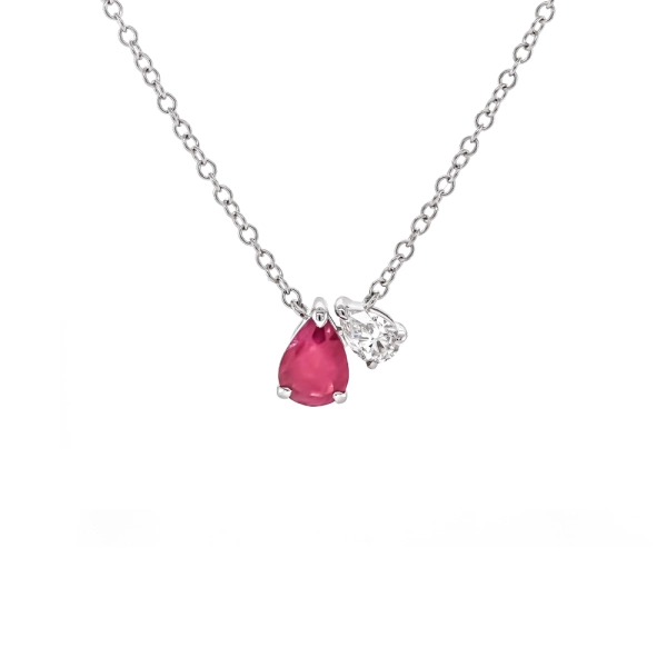 18ct White Gold Ruby & Diamond Necklace 18"