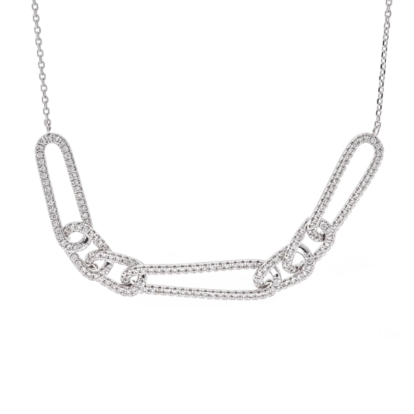 18ct White Gold Diamond Linked Necklace & Chain 16"
