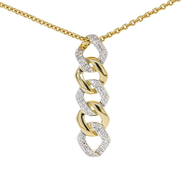 9ct Yellow and White Diamond Set Curb Entwined Drop Pendant .42cts