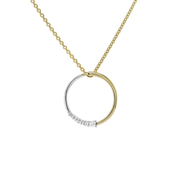 9ct Yellow & White Gold  Diamond Set Open Circle Pendant with 18" Chain 