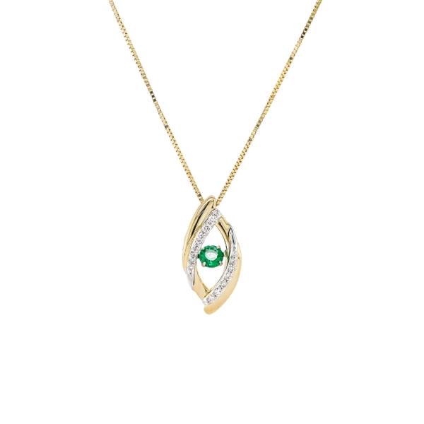 9ct Yellow Gold Diamond & Emerald Pendant & Chain 18"