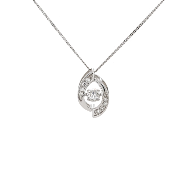 9ct White Gold Open Boat shaped Floating Diamond Pendant with 18" chain