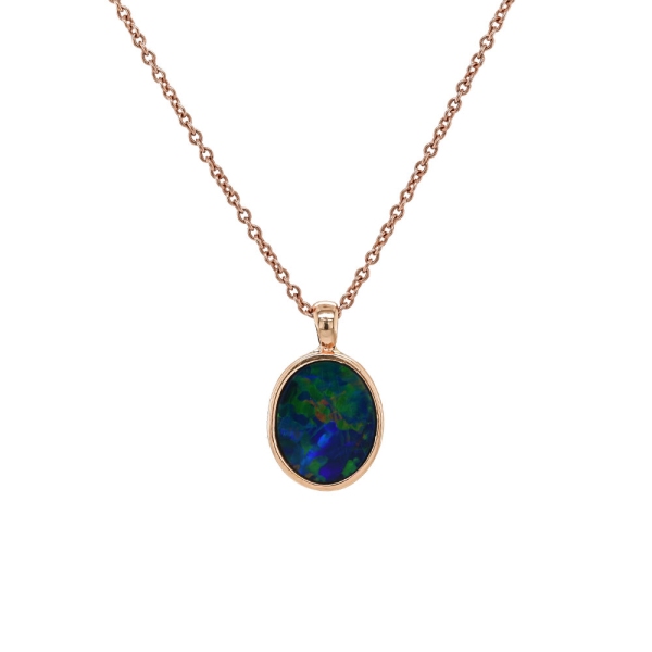 18ct Rose Gold Oval Black Opal Pendant with 16" Chain