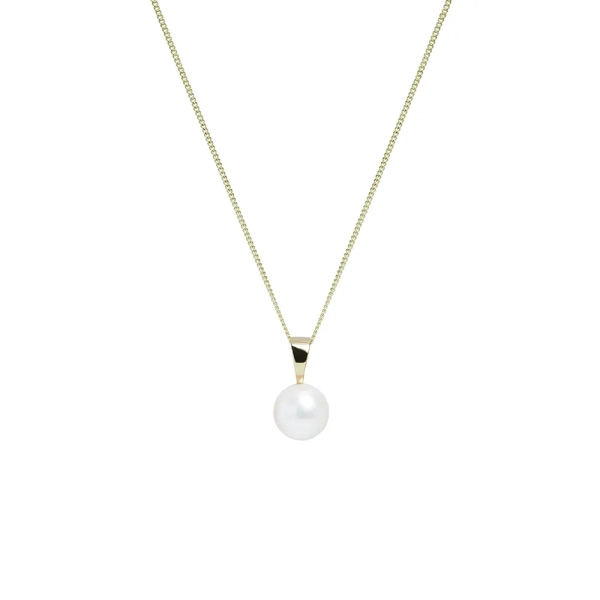 9ct Yellow Gold White Cultured River Pearl Pendant 8mm