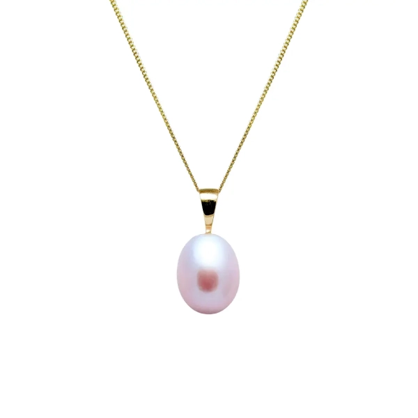 9ct Yellow Gold Pink Teardrop Cultured River Pearl Pendant 9mm