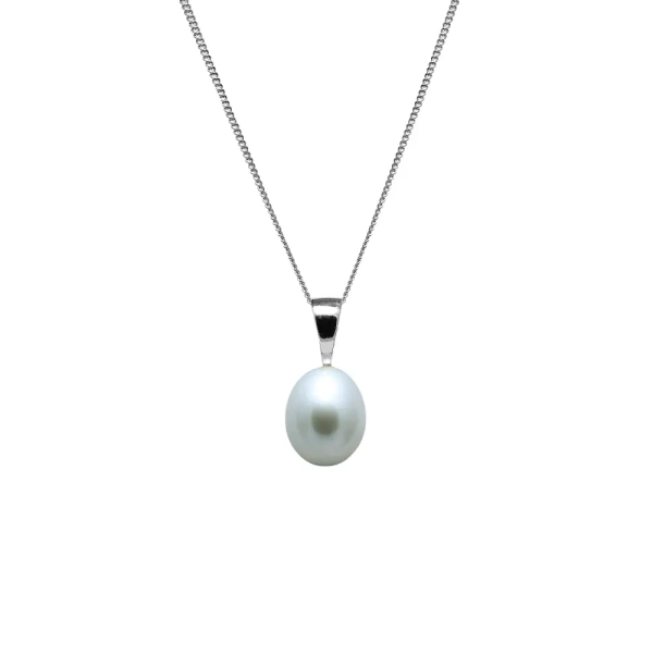 9ct White Gold Grey Teardrop Cultured River Pearl Pendant 8mm