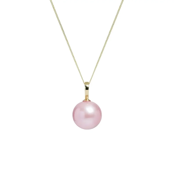 9ct Yellow Gold Pink Cultured River Pearl Pendant 14mm