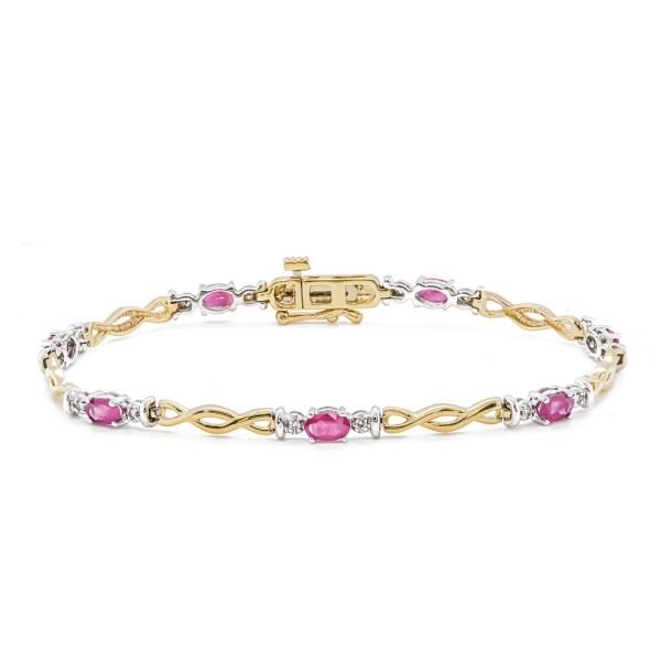 9ct Yellow and White Gold Ruby and Diamond Bracelet