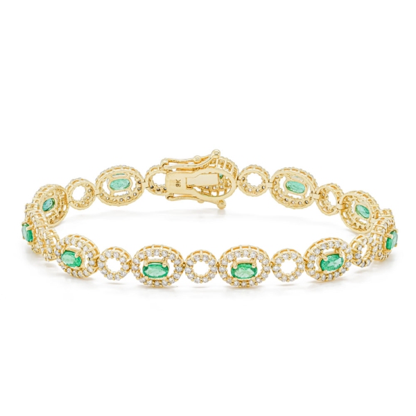 9ct Yellow and White Gold Emerald and Diamond Cluster Bracelet